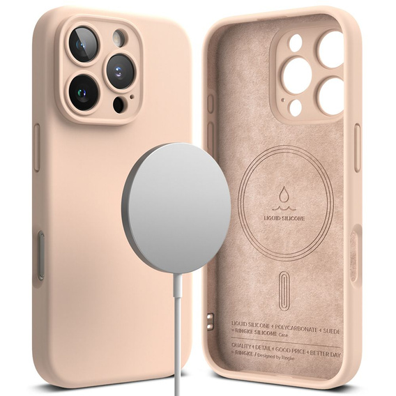 Etui Ringke do iPhone 16 Pro Max, Silicone MagSafe, Różowe + Szkło Hartowane 9H