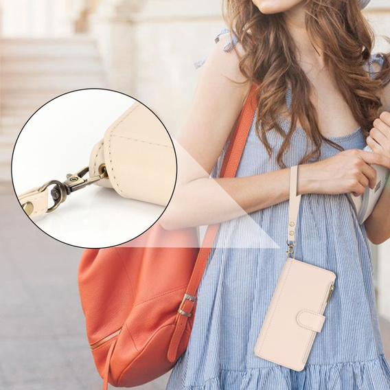 Etui z klapką do Samsung Galaxy S24 Ultra, Wallet Zipper Pocket RFID, z paskiem na ramię, białe