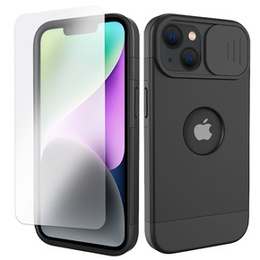Etui ERBORD MagSafe Cam Slider, czarne + szkło na ekran do iPhone 13 / iPhone 14