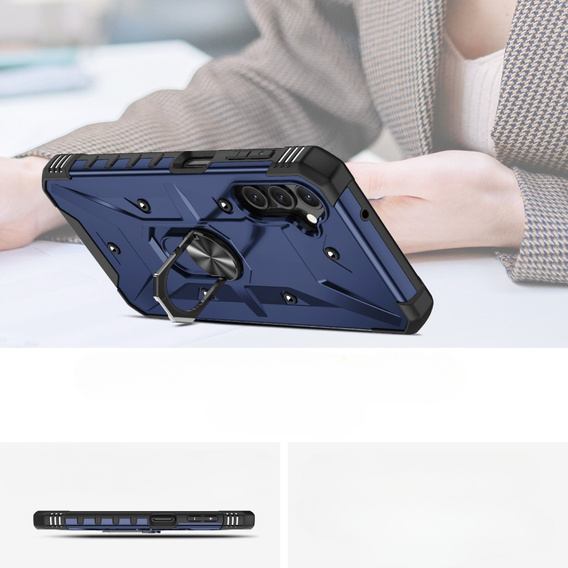 Etui pancerne do Samsung Galaxy A14 4G/5G, z ringiem, granatowe