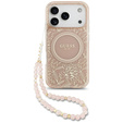 Etui Guess IML Flowers Electroplated Allover With Beads Strap, do MagSafe, z paskiem do iPhone 17 Pro
