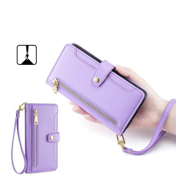 Etui z klapką do Realme 14 Pro+ 5G, Wallet Zipper Pocket, fioletowe