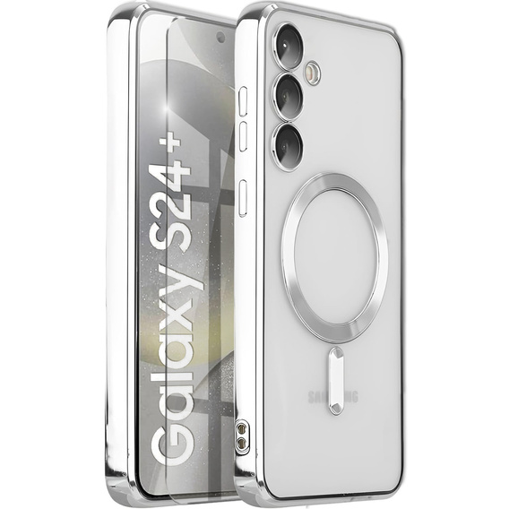 Etui do Samsung Galaxy S24+ Plus, Electro MagSafe, srebrne + Szkło na ekran
