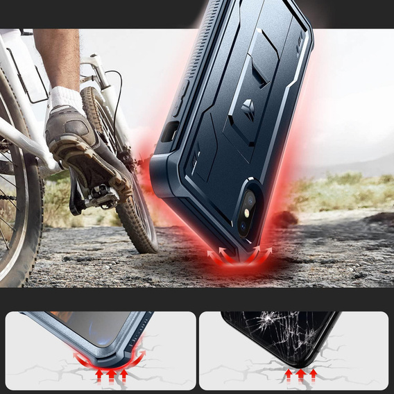 Etui pancerne do iPhone XR, Dexnor Full Body, granatowe