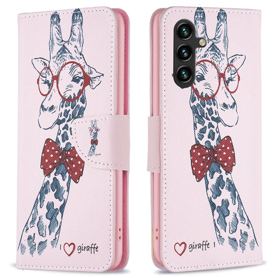 Etui z klapką do Samsung Galaxy A05s, Wallet, Giraffe różowe