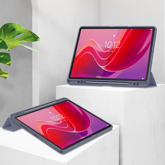 Pokrowiec z miejscem na rysik do Lenovo Tab M11 – przezroczysty tył, fioletowa klapka