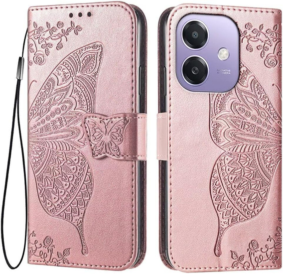 Etui z klapką do Oppo A40 / Oppo A40m, Butterfly, różowe rose gold