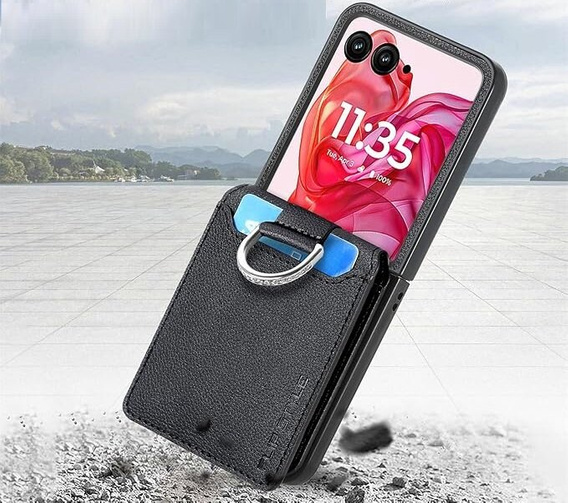 Etui do Motorola Razr 50 Ultra, Card Slot Ring Case, czarne