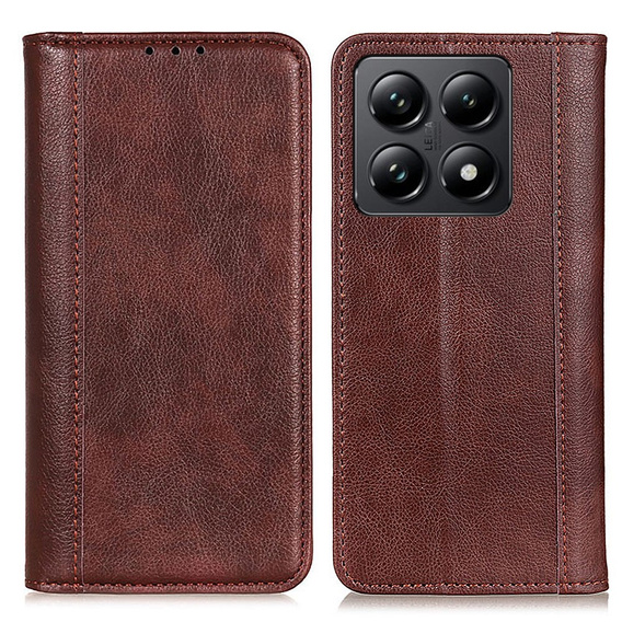 Etui do Xiaomi 14T Pro, Wallet Litchi Leather, brązowe