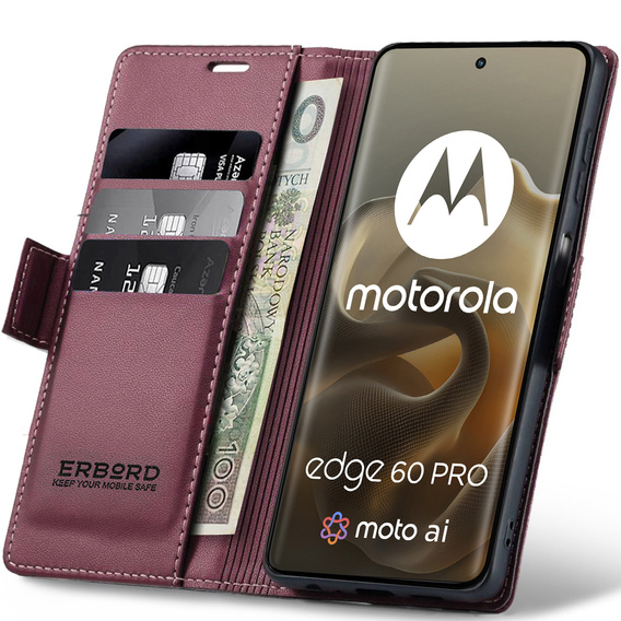 Etui ERBORD Glossy Litchi portfel z klapką do Motorola Edge 60 Pro