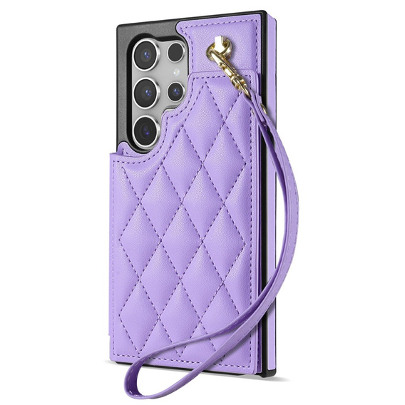 Etui do Samsung Galaxy S25 Ultra z kieszeniami na karty, paskiem i funkcją podstawki – fioletowe