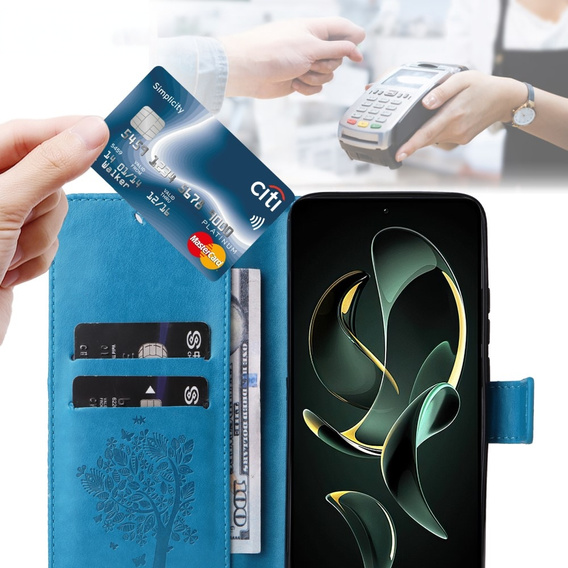Etui z klapką do Xiaomi 13T / 13T Pro, Butterfly, niebieskie