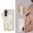 Etui do Samsung Galaxy A55 5G, Leather Flower Card Slot, beżowe