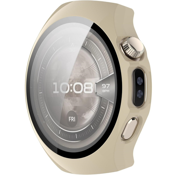 2w1 Etui z twardą ramką i szkłem hartowanym do Huawei Watch 5 42mm - beżowe