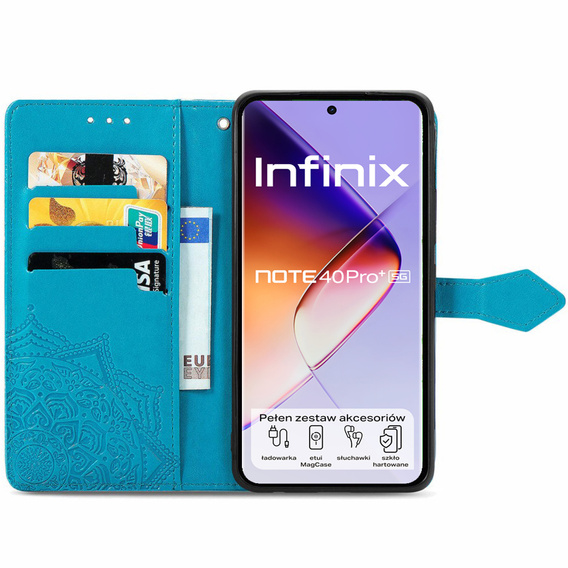 Etui z klapką do Infinix Note 40 Pro Plus, Mandala, niebieskie