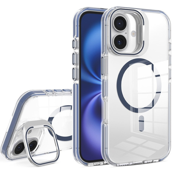 Etui do iPhone 17, do MagSafe, z podstawką, transparentne z granatowymi wstawkami