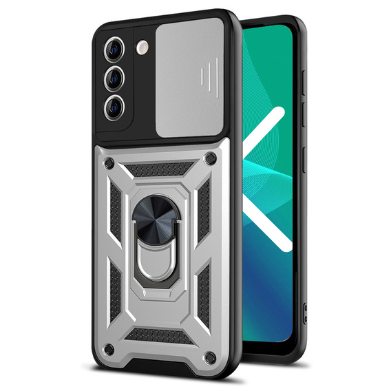 Etui pancerne do Samsung Galaxy S23, CamShield Slide, srebrne