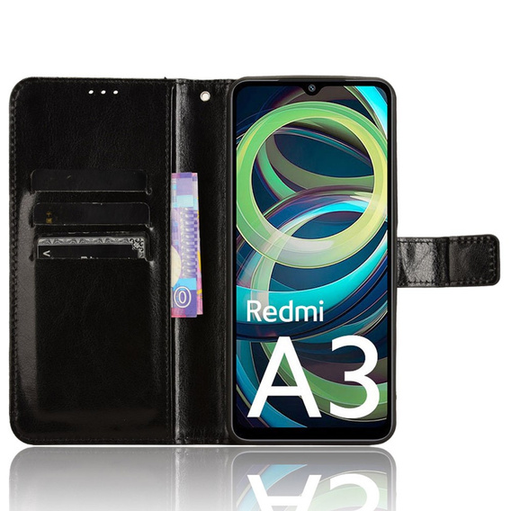 Etui z klapką do Xiaomi Redmi A3, Crazy Horse Wallet, czarne