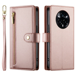 Etui z klapką do Realme 14 Pro 5G, Wallet Zipper Pocket, różowe