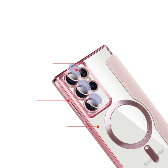 Etui z klapką do Samsung Galaxy S22 Ultra 5G, RFID Wallet MagSafe z ochroną aparatu, różowe