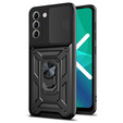 Etui do Samsung Galaxy S21 FE pancerne Slide Ring, czarne + szkło 9H