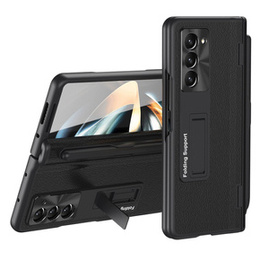 Etui do Samsung Galaxy Z Fold 5 5G, z podstawką, szkłem i rysikiem, skórzane, czarne