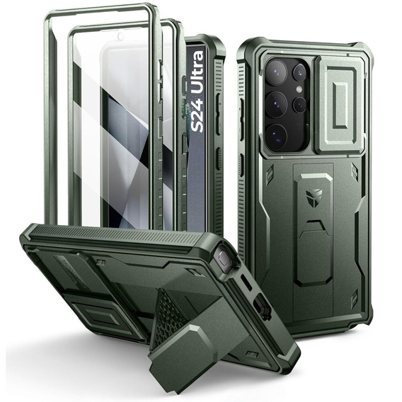 Etui pancerne do Samsung Galaxy S24 Ultra, Dexnor Full Body (Two Frames), zielone