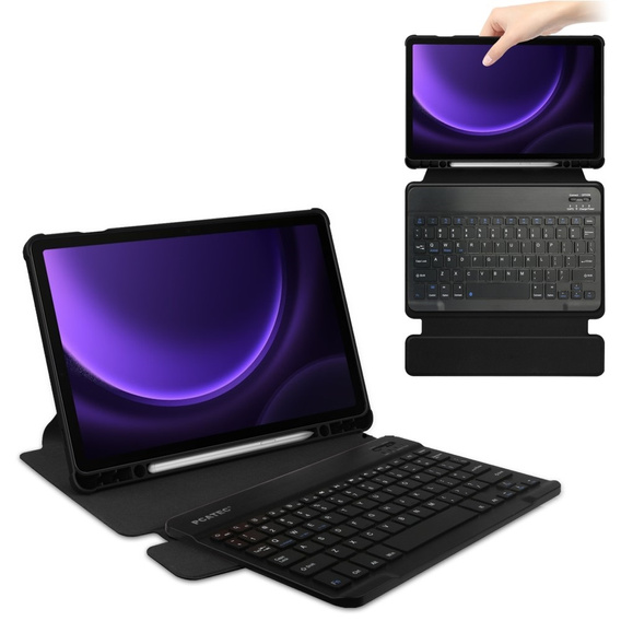 Etui z klawiaturą do Samsung Galaxy Tab S9 FE / S10 FE, Rotary 360° Leather, czarne