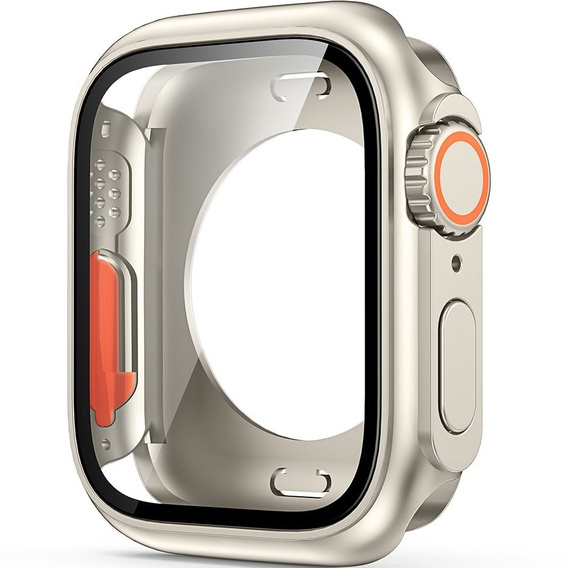 2w1 Pełne Etui + Szkło Hartowane do Apple Watch 7/8/9 45MM, Beżowe/Pomarańczowe