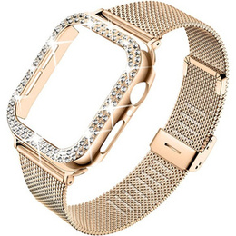 Bransoleta + Etui z Diamentami do Apple Watch 4/5/6/SE 40mm, Różowe złoto