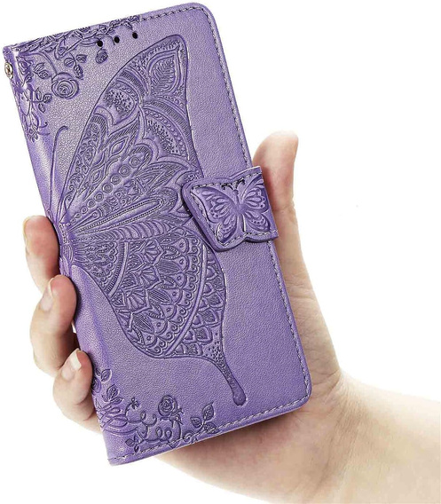 Etui z klapką do Oppo Reno 14, Motyl, portfelowe, fioletowe