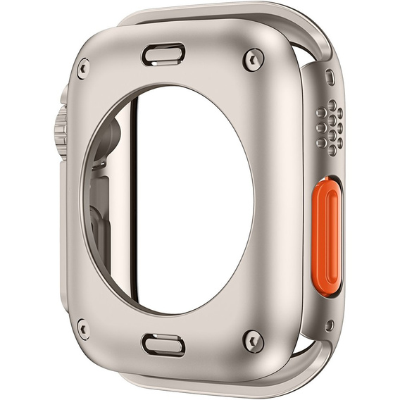 2w1 Pełne Etui + Szkło Hartowane do Apple Watch 7/8/9 45MM, Tytanowe/Pomarańczowe