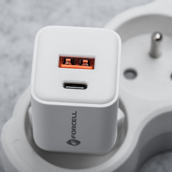 Forcell Mini Ładowarka GaN 35W USB-C + USB-A, kompaktowy adapter do szybkiego ładowania - biały