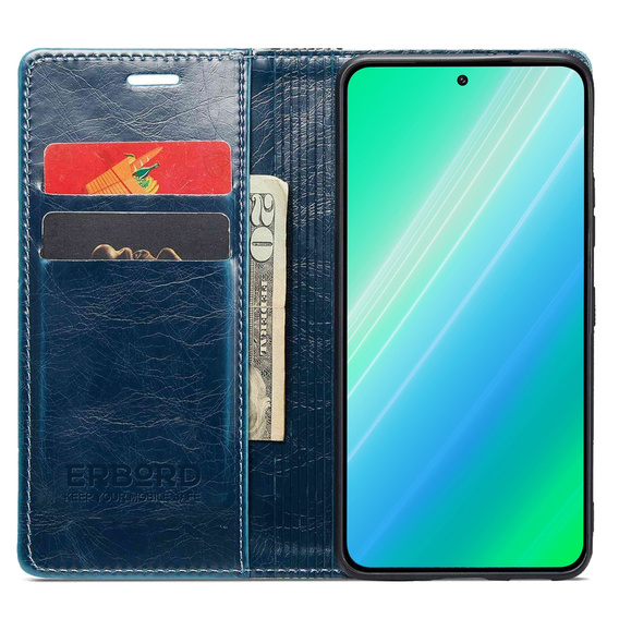 Etui z klapką do Samsung Galaxy A54, ERBORD Waxy Wallet, niebieskie