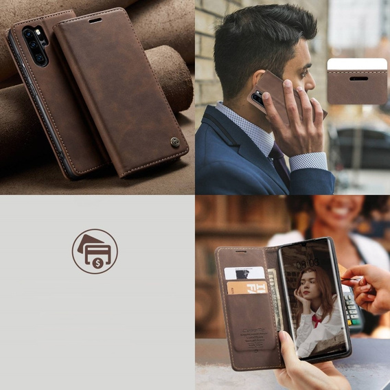 Etui CASEME do Huawei P30 Pro, Leather Wallet Case, ciemnobrązowe