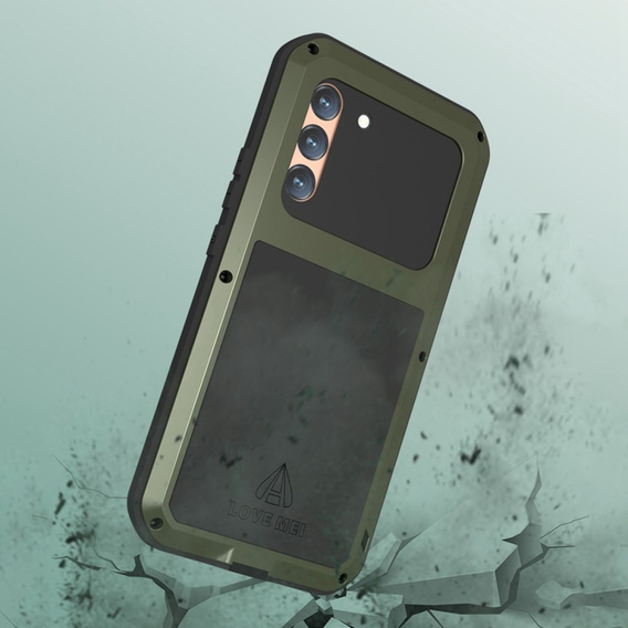 Etui Love Mei do Samsung Galaxy S22+ Plus, pancerne ze szkłem, zielone