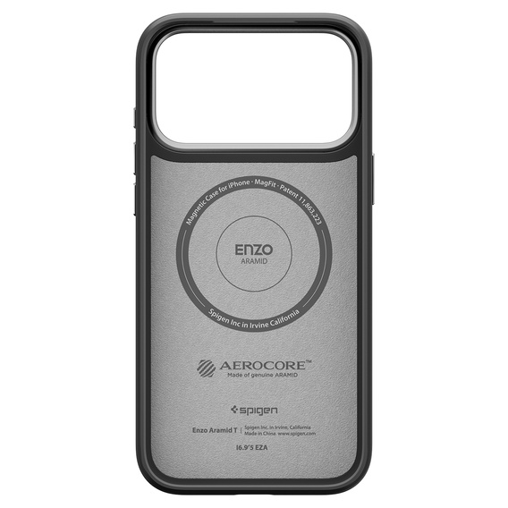 Etui Spigen Enzo Aramid Mag MagSafe do iPhone 17 Pro Max, carbon czarne / srebrne