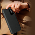 Etui do Samsung Galaxy S25 Edge – skórzane z okienkiem Smart View i kieszenią na kartę, czarne