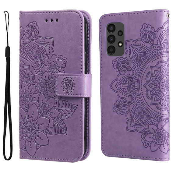 Zestaw Etui do Samsung Galaxy A13 4G, Mandala i kwiaty, fioletowe + szkło