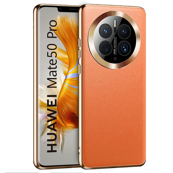 Etui skórzane do Huawei Mate 50 Pro, Obudowa Leather Hybrid Case, Pomarańczowe