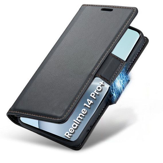 Etui do Realme 14 Pro+ 5G, ERBORD Glossy Litchi, portfel z klapką, czarne