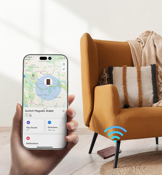 Magnetyczny portfel z funkcją lokalizacji, NFC i podstawką do iPhone 16 Pro