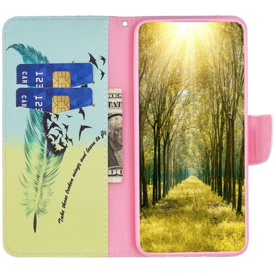 Etui z klapką do Xiaomi 13 Lite, Wallet, Feather niebieskie / żółte