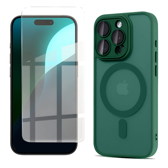 Etui do iPhone 16 Pro, do MagSafe, ERBORD Matt Case, zielony + Szkło na ekran