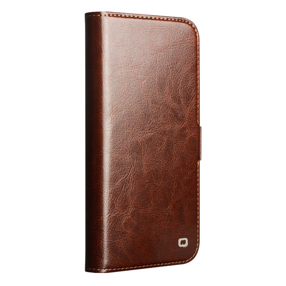 Etui ze skóry z klapką QIALINO Genuine Cow Leather do iPhone 17 Pro, brązowy