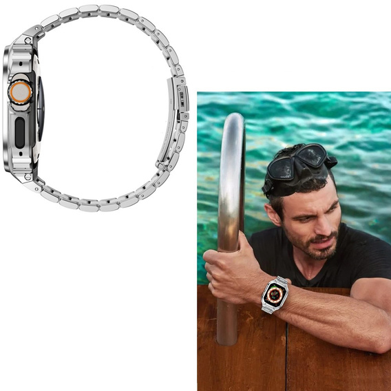 Bransoleta Stalowa z Etui do Apple Watch 7/8/9 45MM, Srebrna