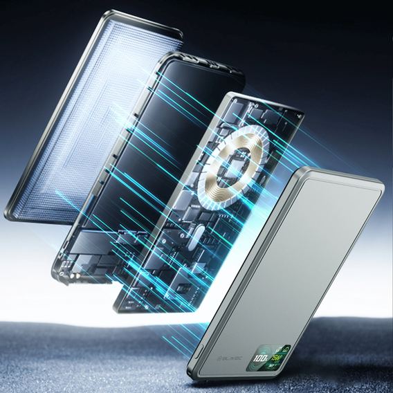 Blavec Power Bank 10000mAh BJ-03 Slim 13,5mm - Typ C - 22,5W, MagSafe 3w1 - szary
