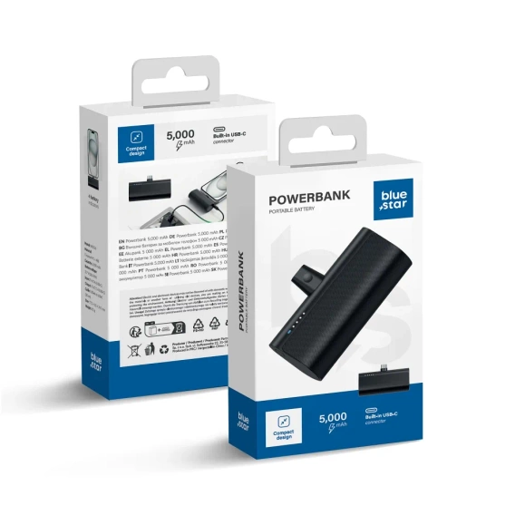 Power bank Blue Star W0556, 5000 mAh, z wbudowanym USB-C – czarny