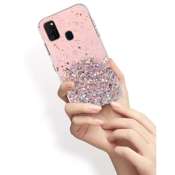 Etui do Samsung Galaxy M21, Glittery, różowe