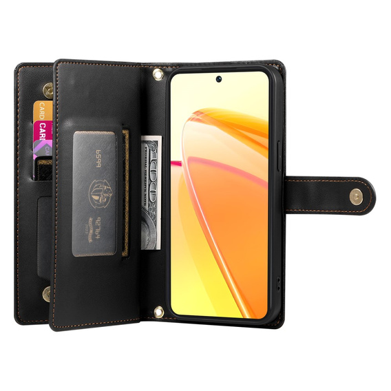 Etui z klapką do Oppo Reno 13 Pro 5G, Wallet Zipper Pocket, czarne